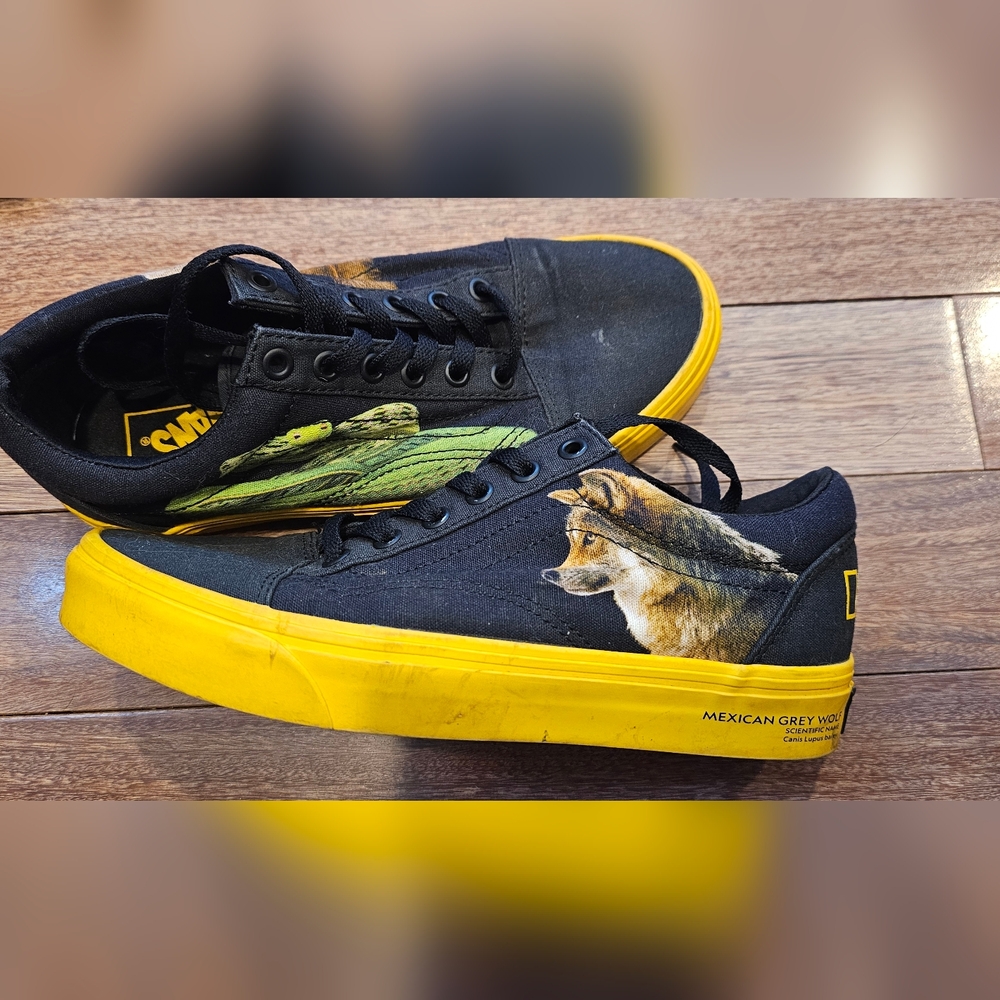 Vans Black and Yellow Sneakers with Animal Print